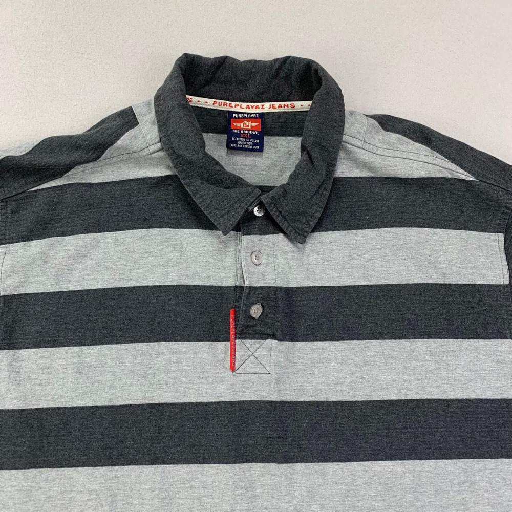 VTG Pure Playaz Rugby Shirt Mens 2XL Prison Stripe Y2K Hip Hop Streetwear Casual - Picture 2 of 12